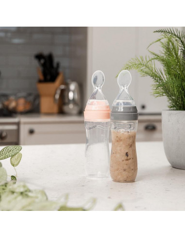 Squeeze Fütter-Flasche mit Löffel - Grau