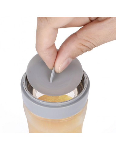 Squeeze Fütter-Flasche mit Löffel - Grau