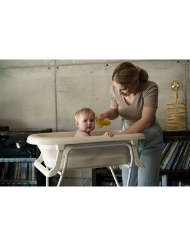 Faltbare Babybadewanne mit Ablaufstopfen - Beige