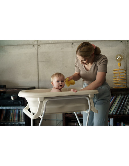Faltbare Babybadewanne mit Ablaufstopfen - Beige
